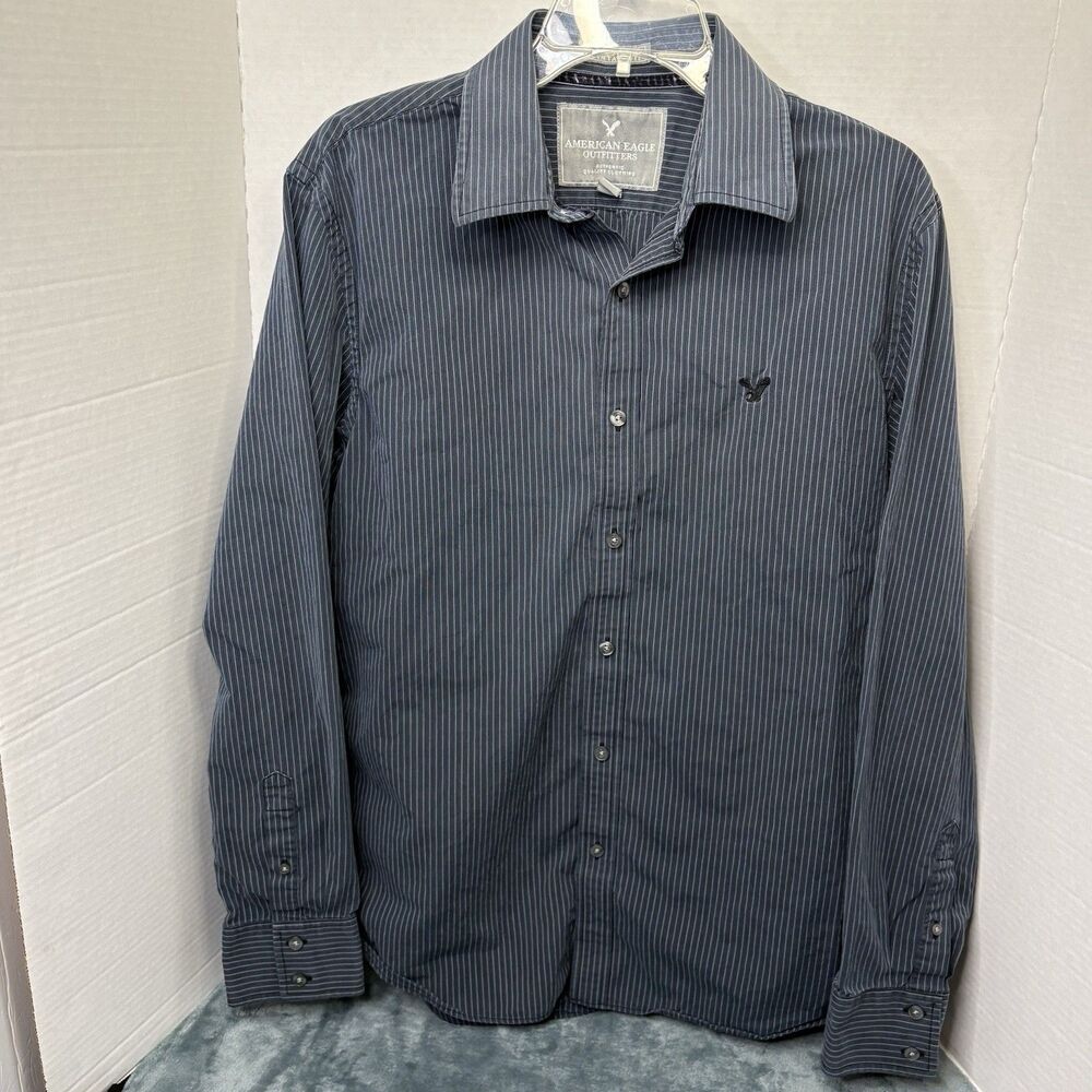 American Eagle Men's Long Sleeve Striped Button Down Shirt Vintage Fit Large